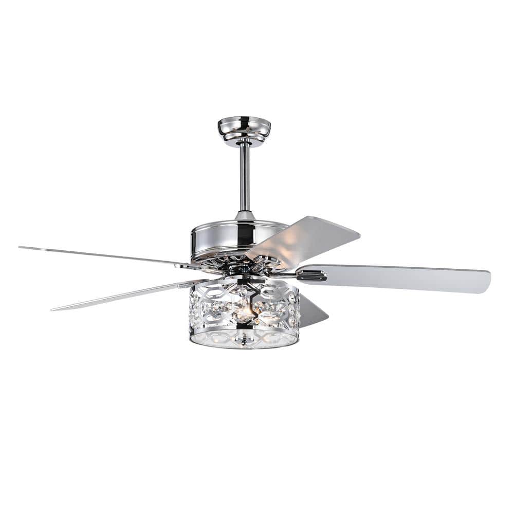 52 in. Smart Indoor Downrod Mount Chrome Chandelier Ceiling Fan with Light 