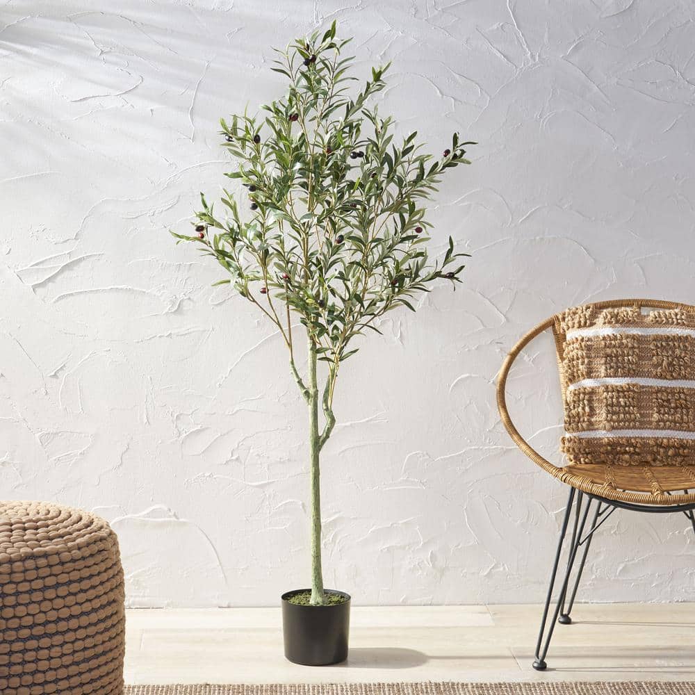5' Black Plastic Potted Artificial Olive Tree