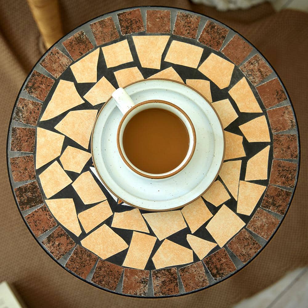 Round Maple Ceramic Tile Top Outdoor Side Table