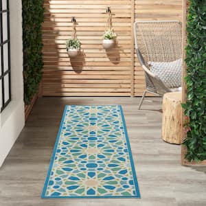 Sun N' Shade Porcelain 2 ft. x 8 ft. Geometric Transitional Indoor/Outdoor Kitchen Runner Area Rug