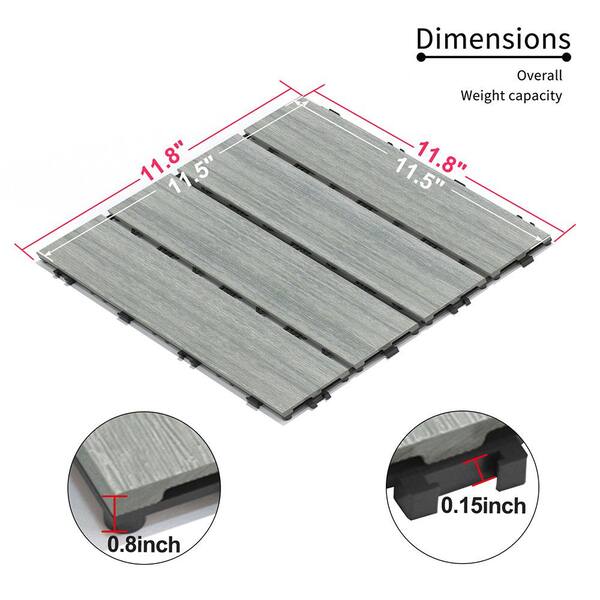 Afoxsos 1 ft. x 1 ft. Plastic Composite Deck Tile Set, All-Weather Easy to DIY and Maintain, Sky Grey (22-Pack)