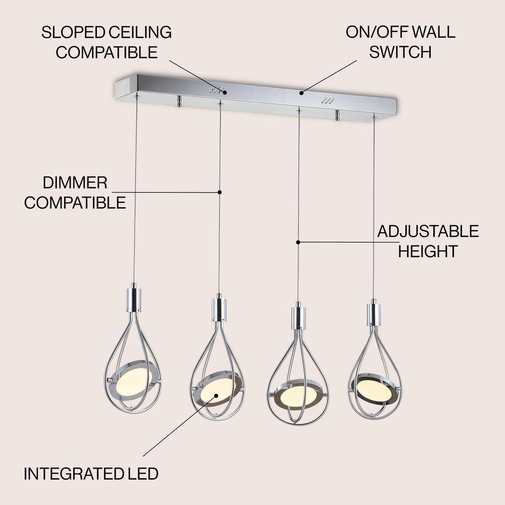 Orion Minimalistic Glam 4-Light Polished Chrome LED Pendant