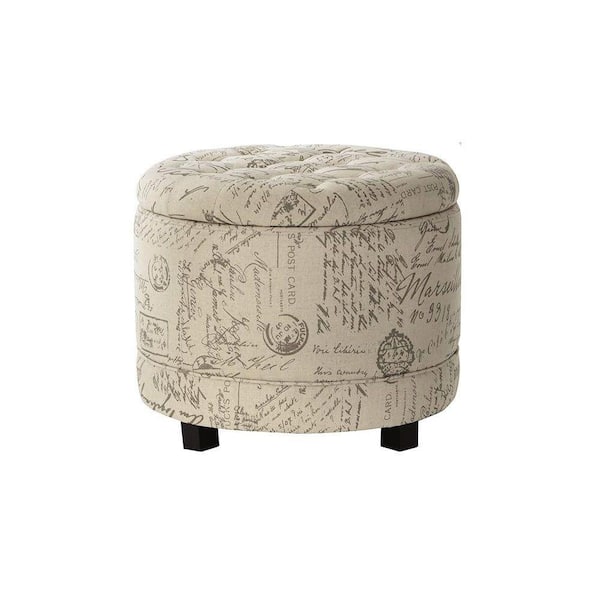 Home Decorators Collection Chambers Round Canvas Shoe Ottoman in Script