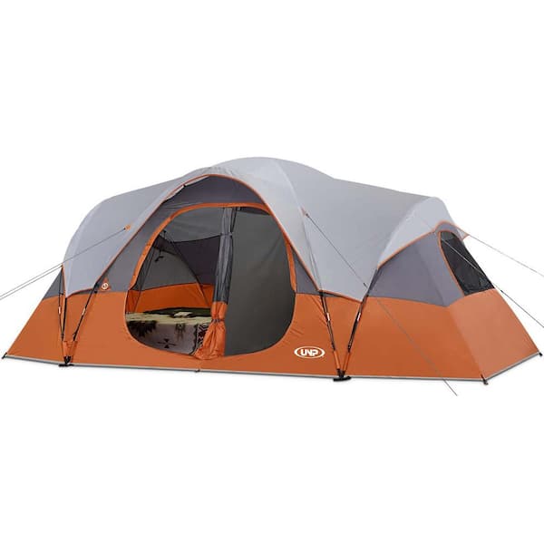 Tenleaf 18 ft. x 9 ft. Orange 10 Person Outdoor Portable Double Layer Waterproof Camping Tent with 5 Mesh Windows, 2 Room