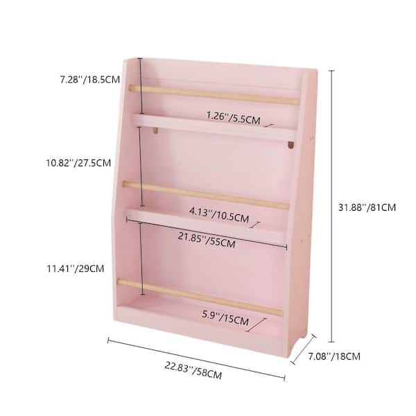 Mero 31.88 in. Tall Pink MDF Wood 3-Tier Freestanding Kids Bookcase with Open Shelves