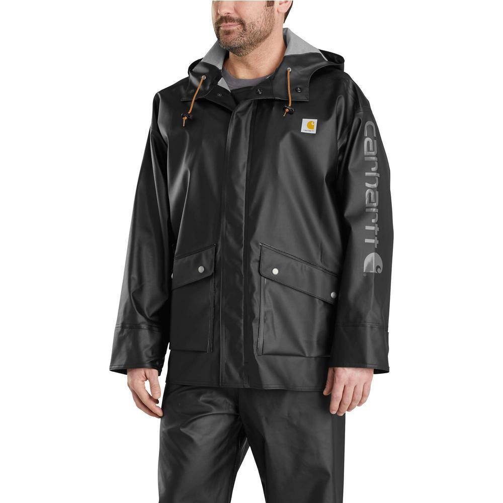 Carhartt Men S 2x Large Black Polyethylene Polyester Waterproof Rain Storm Coat 001 The Home Depot