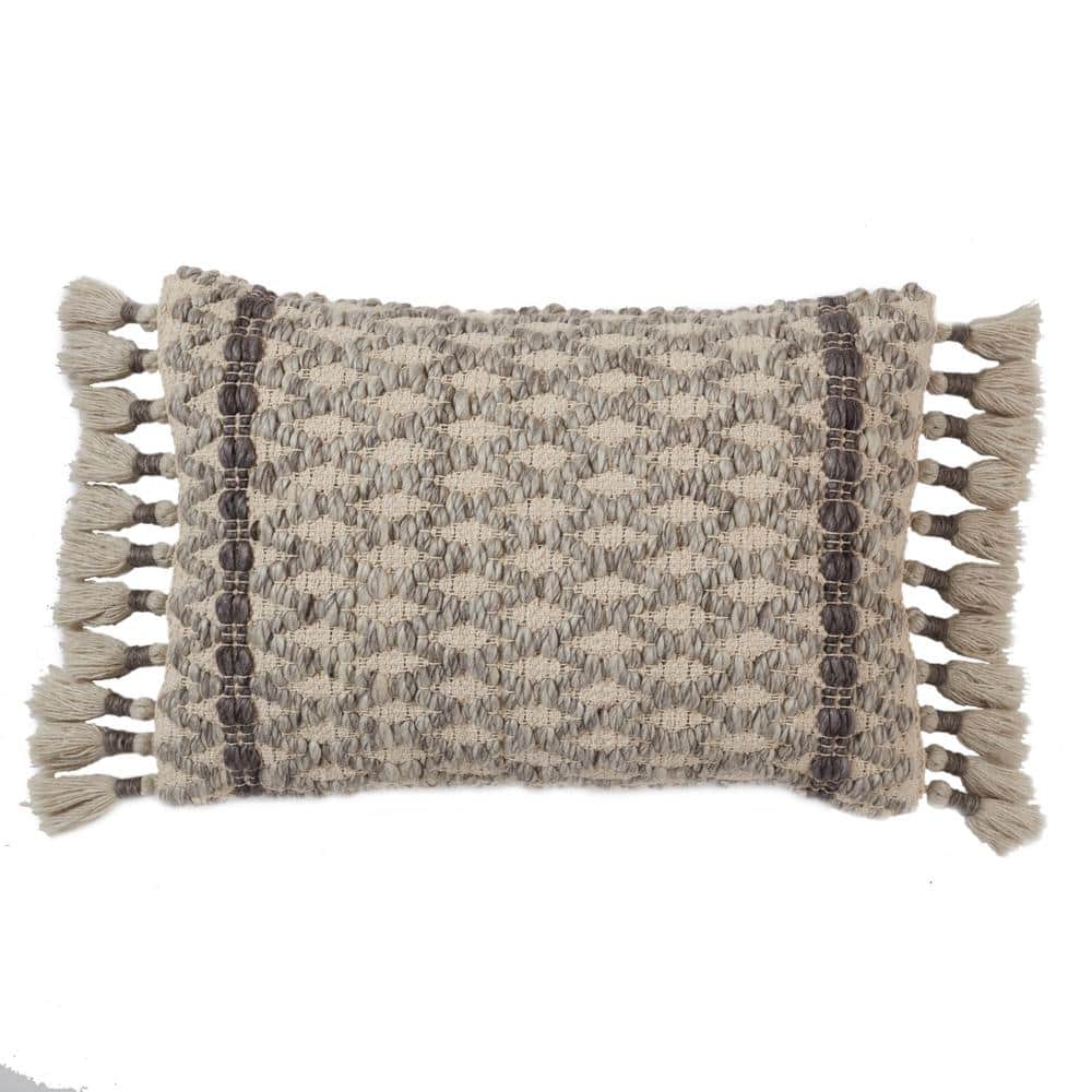 Jaipur Living Amaya Gray / Ivory 16 in. x 24 in. Down Fill Throw Pillow