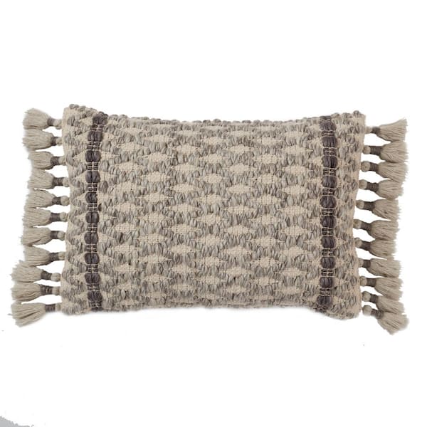 Jaipur Living Amaya Gray / Ivory 16 in. x 24 in. Down Fill Throw Pillow BRW103694 The Home Depot