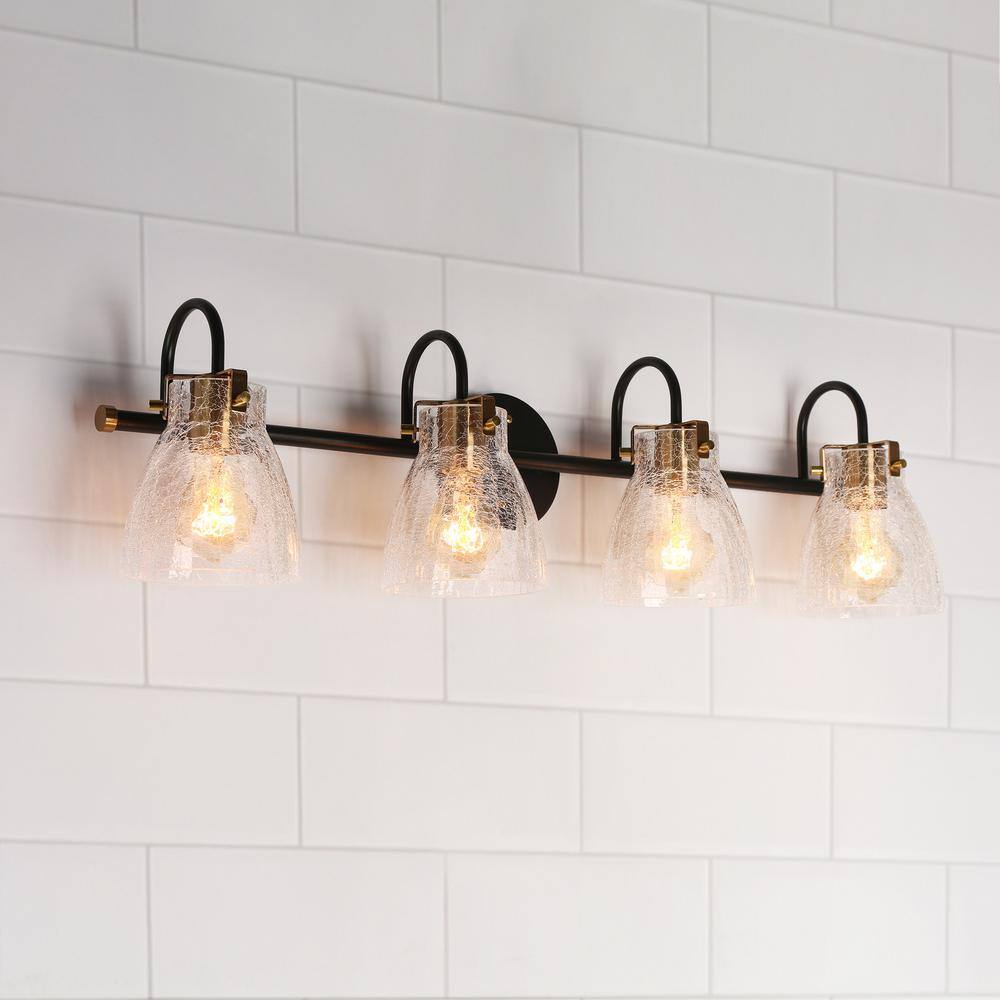 LNC DAWN 30.7 in. 4Light Modern Matte Black Vanity Light with Crackle