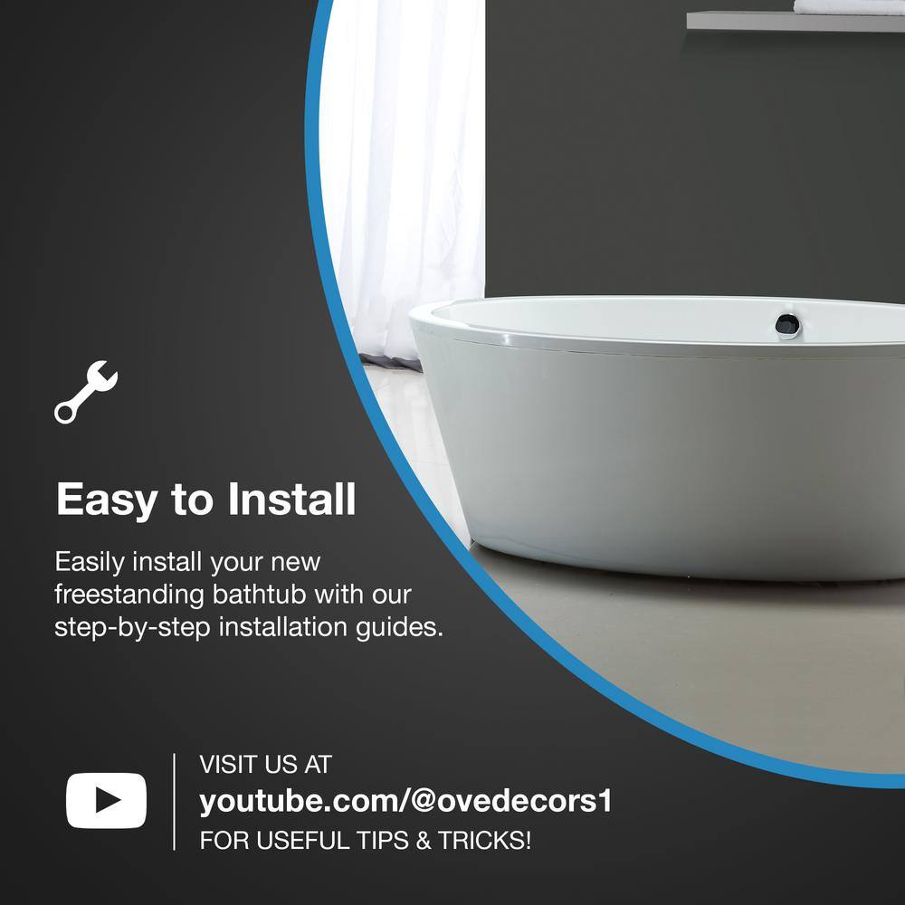 67'' Gloss White Acrylic Freestanding Soaking Bathtub