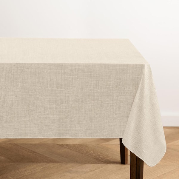Threadmade Home Monterey Linen Texture Vinyl Indoor/Outdoor Tablecloth, Ivory - 60"W x 84"L