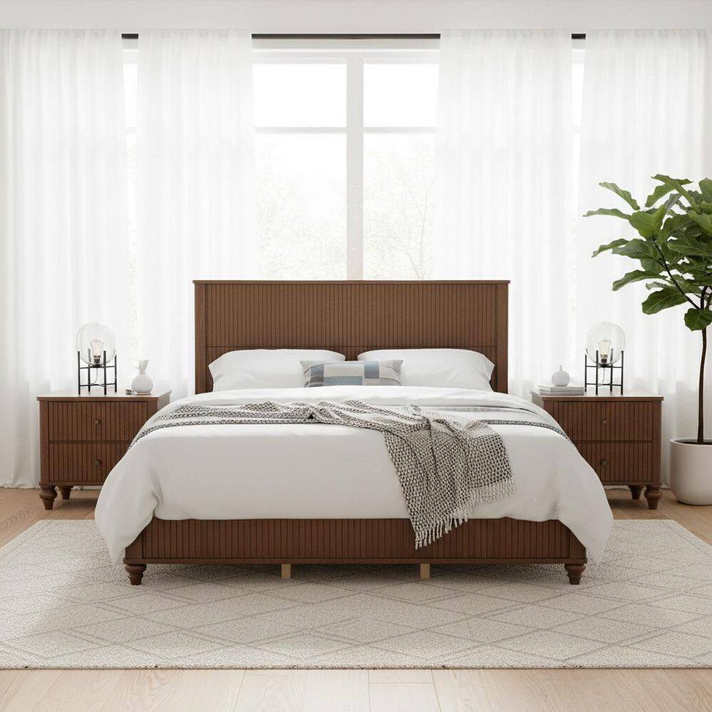 Alexa 3-Piece Walnut Finish Wood Frame King Size Bedroom Set Platform Bed and 2 Nightstands - thumbnail 9