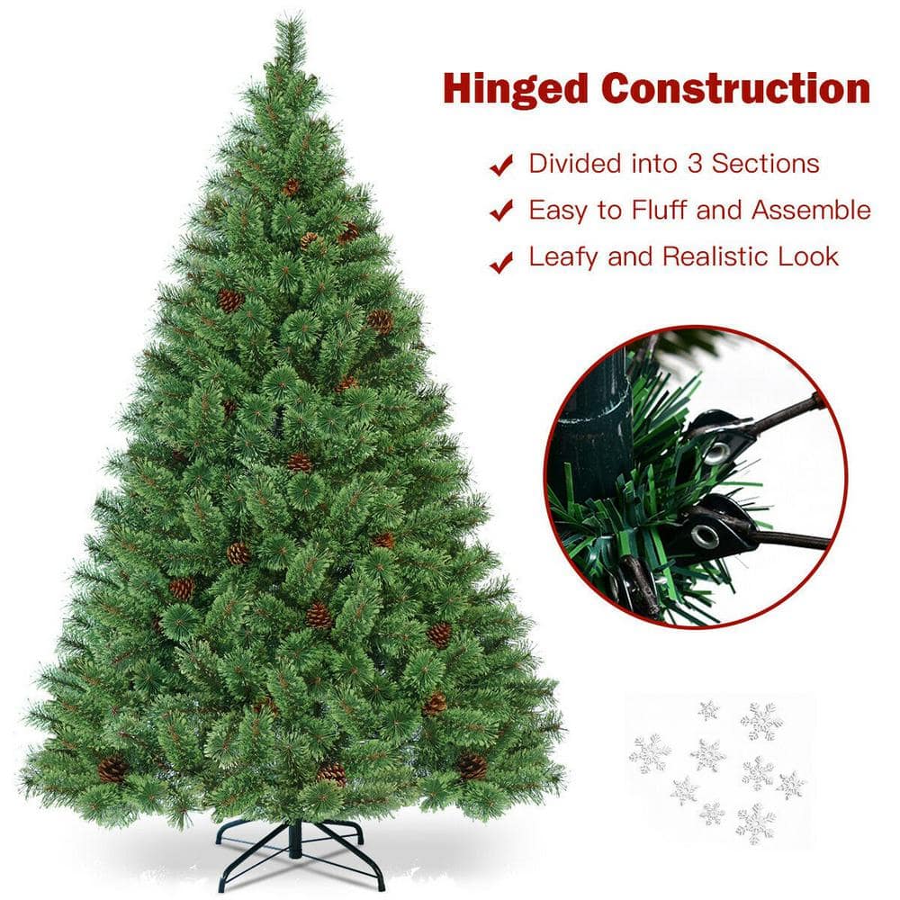 6ft Pre-Lit Pine Christmas Tree with Pine Cones and LED Lights