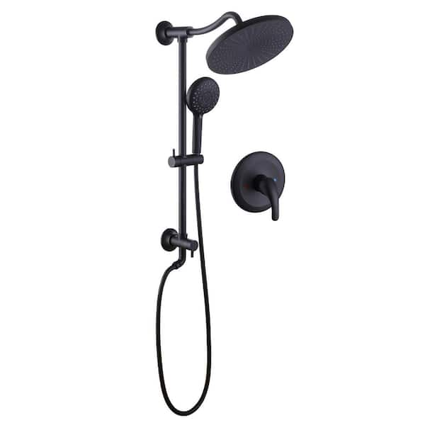 6-Spray 10 in. Round Wall Bar Shower Kit Shower System with 5-Setting Handheld Shower Head in Matte Black