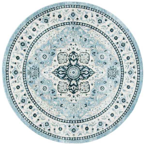 SAFAVIEH Isabella Light Blue/Cream 7 ft. x 7 ft. Round Border Medallion Area Rug
