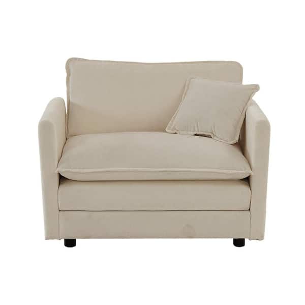 41.4 in Wide Straight Arm Chenille Modern Rectangle Reclining Sofa with Pillow in Beige
