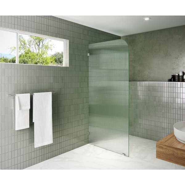 Glass Warehouse 36 in. x 78 in. x .375 in. Fixed Frameless Shower Door Fixed Panel Fluted Frosted Radius Left Hand