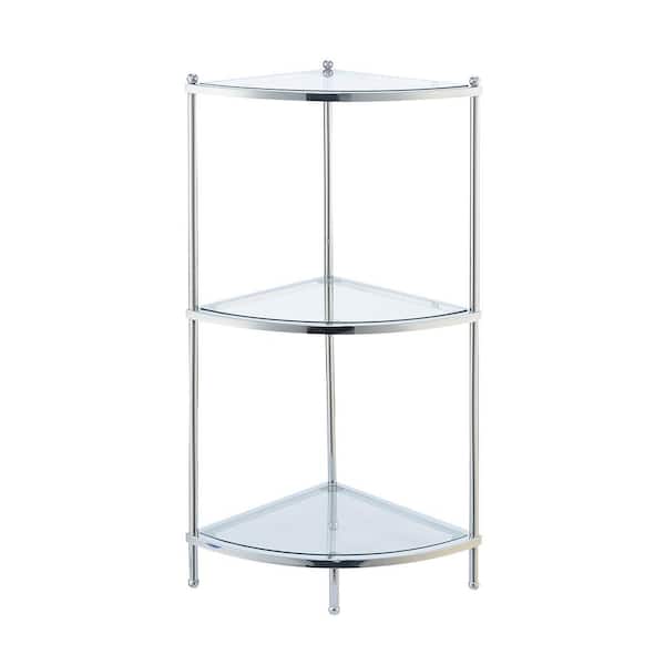 Convenience Concepts Royal Crest 35.5 in. H Chrome/Glass Metal 3-Shelf Corner Bookcase