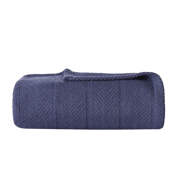 Eddie Bauer Navy Solid Cotton Full/Queen Woven Blanket