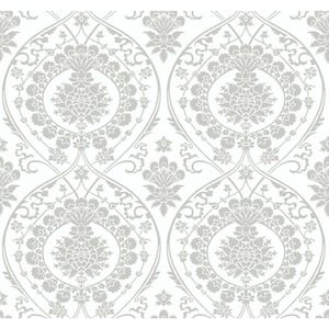 60.75 sq ft White Imperial Damask Non-Pasted Wallpaper