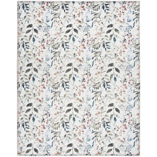 Nourison Washables Ivory Multicolor 5 ft. x 7 ft. Botanical Traditional Area Rug