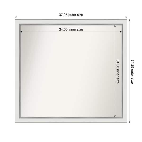 Amanti Art Medium Rectangle Satin White Silver Casual Mirror (34 in. H x 37 in. W)