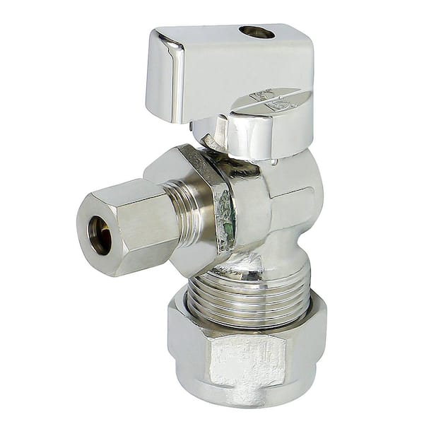 5/8 in. COMP x 3/8 in. OD COMP Quarter Turn Angle Compact Supply Stop valve Lead Free Chrome Plated Brass