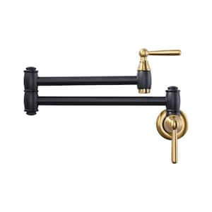 Victorian Brass Wall Mount Pot Filler Faucet with Double Joint Swing Arms in Black and Gold