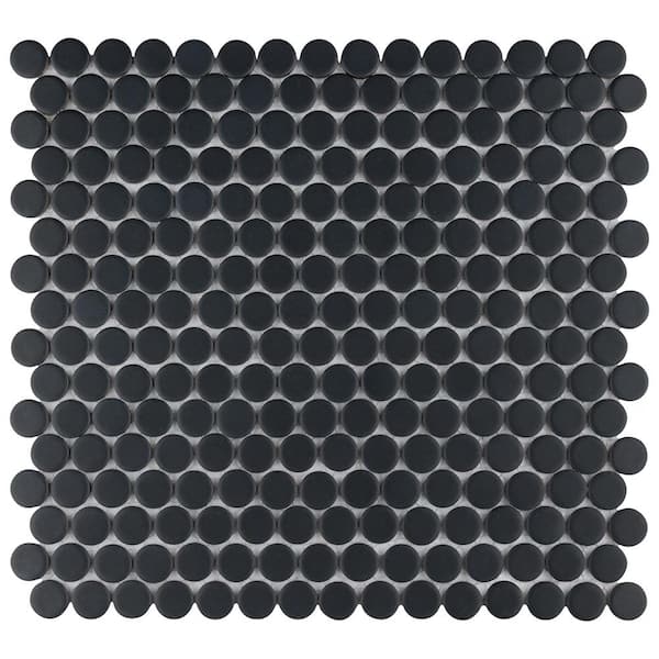 Merola Tile - Hudson Penny Round Matte Black 12 in. x 12-5/8 in. Porcelain Mosaic Tile (10.7 sq. ft./Case)