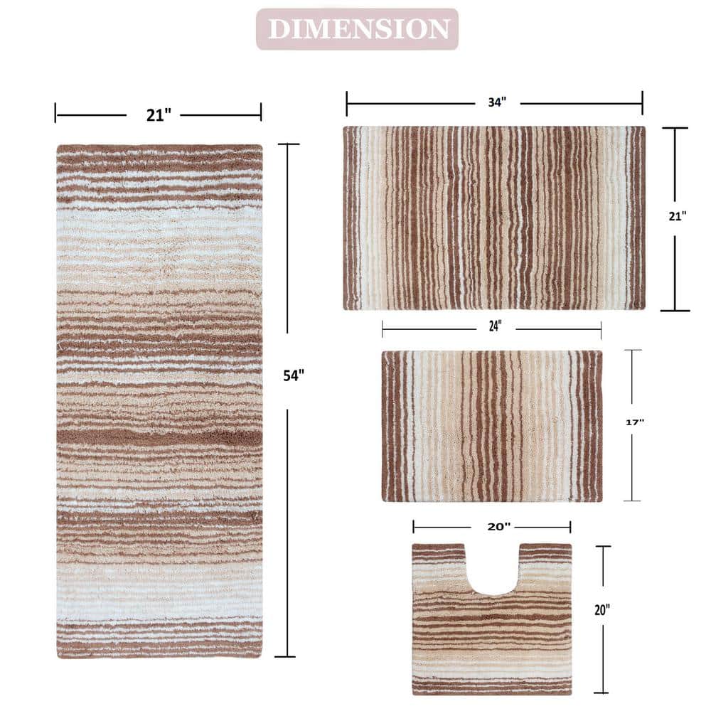 Gradiation Luxury 100% Cotton Beige 4-Piece Bathroom Rug Set