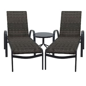 Santa Fe Outdoor Wicker Chaise Lounge Set Includes One 20 in. End Table and 2 Chaise Loungers (3-Pieces)