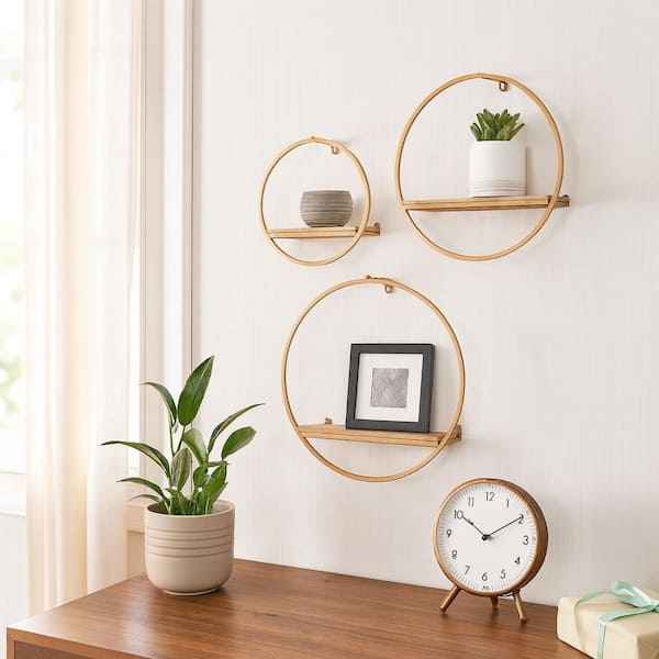 16 in. x 16 in. Bronze Metal Elliptical Decorative Wall Shelf (Set of 3)
