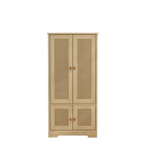12.2 in. W x 22.83 in. D x 47.44 in. H Natural Beige Linen Cabinet with Elegant and Functional 4-Door Rattan