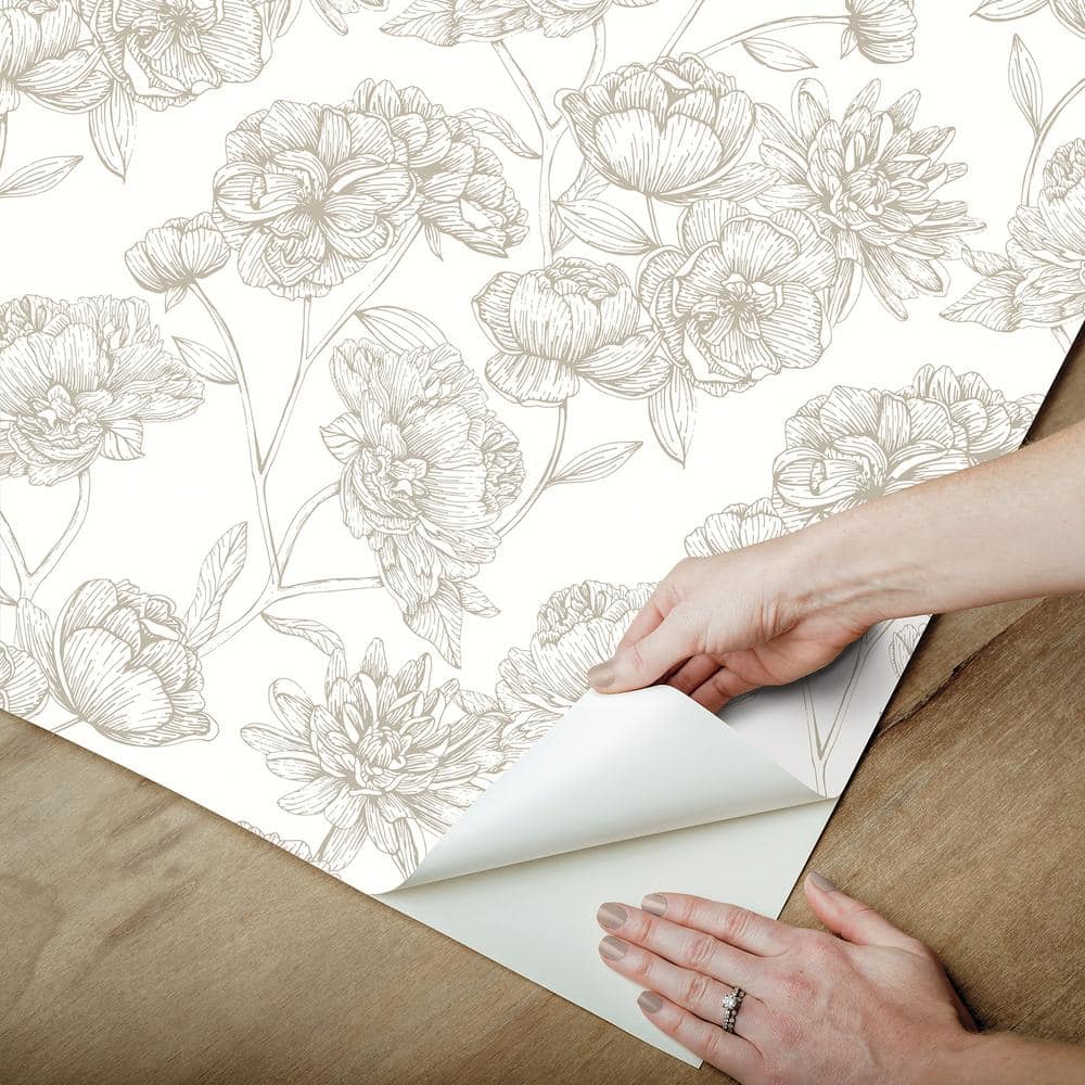 Cream and Gold Floral Self-Adhesive Peel and Stick Wallpaper