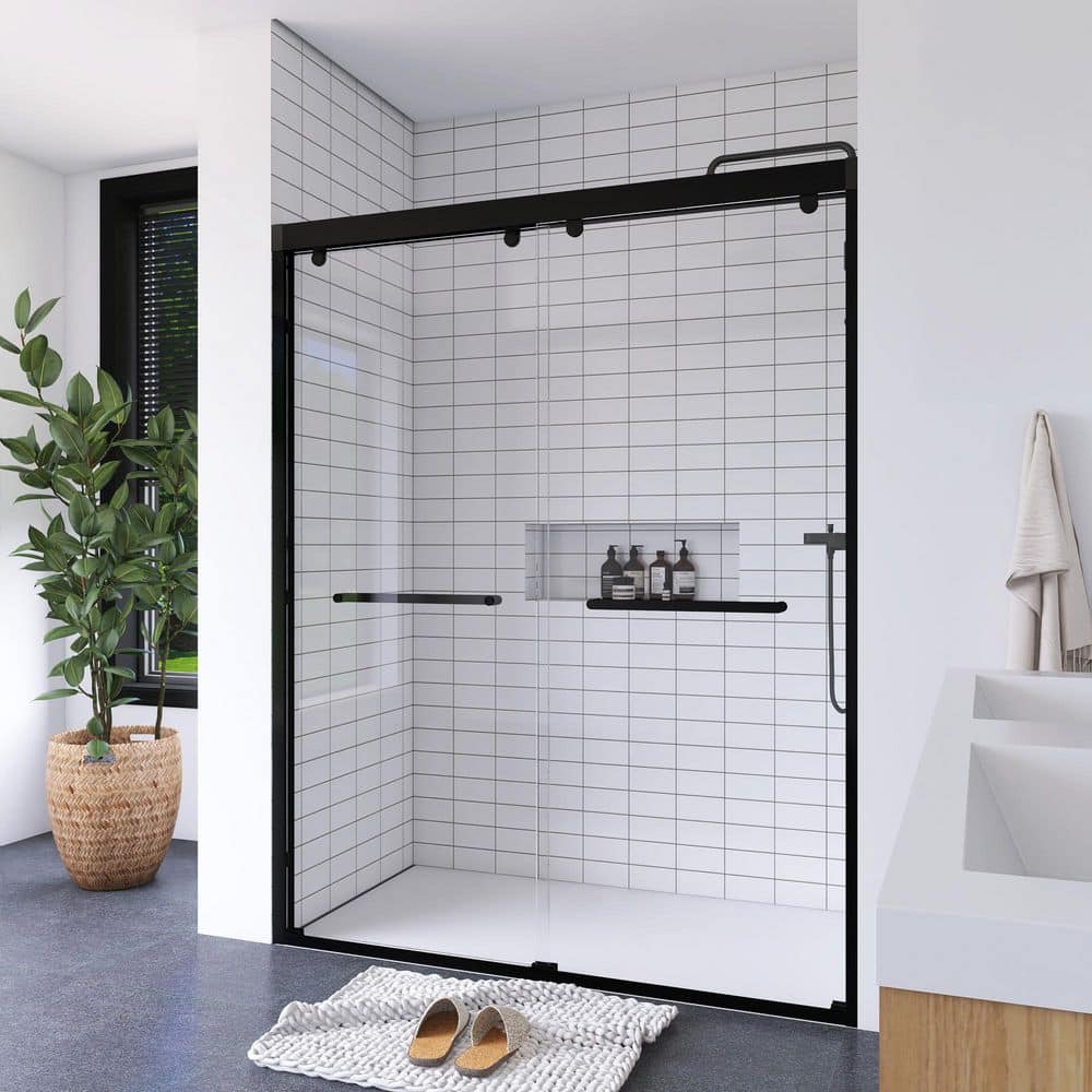 60" Matte Black Aluminum Framed Double Sliding Shower Door