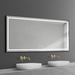 84 in. W x 36 in. H Rectangular Framed LED Antifog High Lumen Wall Mount Bathroom Vanity Mirror with Memory Function