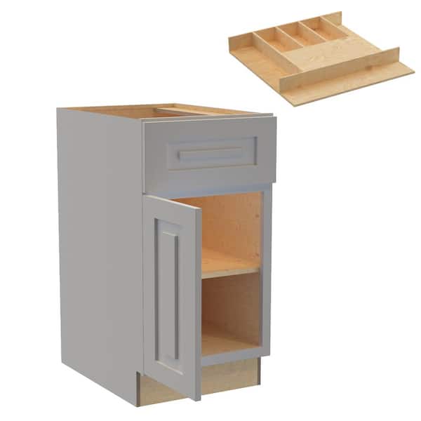 Home Decorators Collection Grayson 18 in. W x 24 in. D x 34.5 in. H Assembled Plywood Base Kitchen Cabinet in Pearl Gray with Cutlery Soft Close LH
