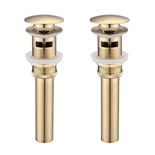 2 Pieces Bathroom Sink Drain with Overflow, Vessel Sink Lavatory Vanity Pop Up Drain Stopper, Brushed Gold