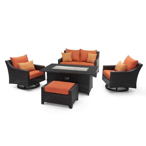 Rst Brands Deco Motion 5 Piece Wicker, Outdoor Wicker Patio Furniture With Fire Pit