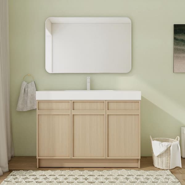 48 in. Freestanding Single Dune Oak Bath Vanity with White Resin Vanity Top Unassembled