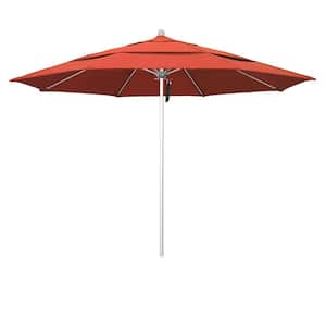 11 ft. Silver Aluminum Commercial Market Patio Umbrella with Fiberglass Ribs and Pulley Lift in Sunset Olefin