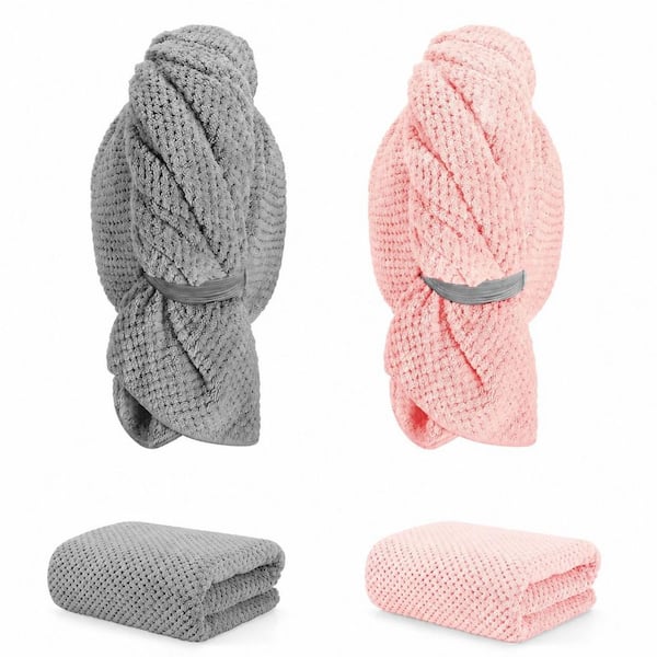 Gray Hair Towel Wrap Bath Accessory Type 2 Pack Microfiber Super Absorbent Fast Drying for Long Curly Hair