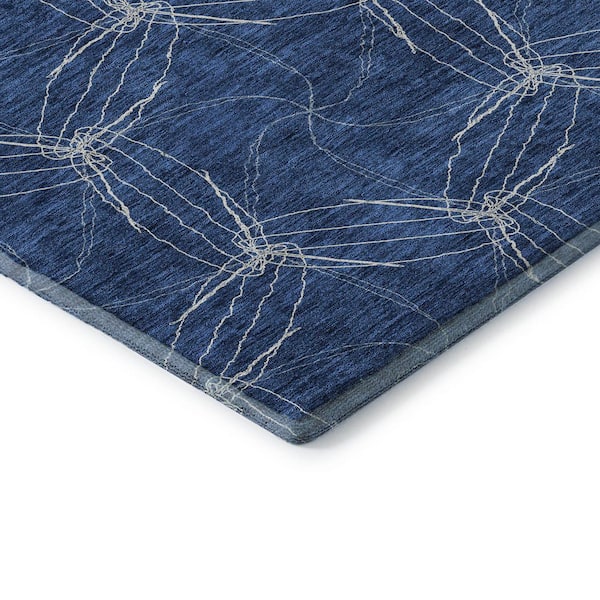 Mayfield Premium Machine Washable Abstract AMF968 Navy 2 ft. 3 in. x 7 ft. 6 in. Runner Rug