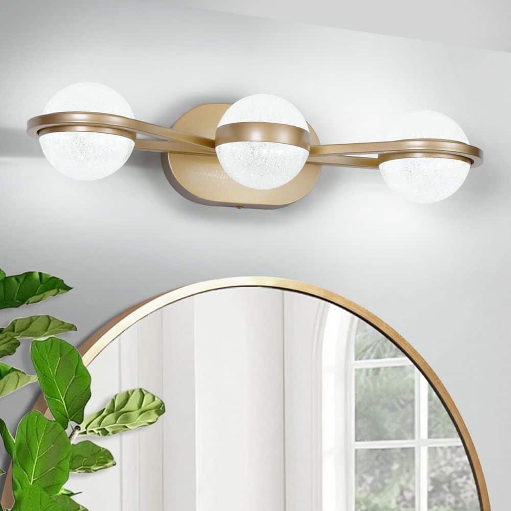 21 in. 3-Light Gold LED Vanity-Light with Crystal-Sand Acrylic Shades and Modern Wall-Mount Design price history on PriceWatchPro
