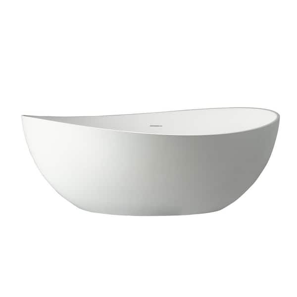 63 in. x 35 in. Solid Surface Stone Resin Soaking Bathtub with Center Drain in Matte White