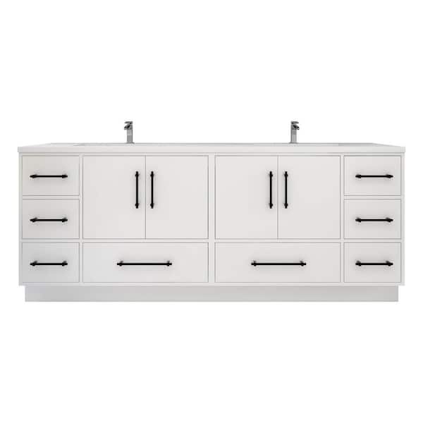 Victoria 84 in. W x 20 in. D x 35 in. H Double Sink Freestanding Bath Vanity in Gloss White with White Acrylic Top