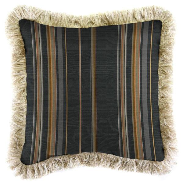 Jordan Manufacturing Sunbrella Stanton Greystone Square Outdoor Throw Pillow with Canvas Fringe