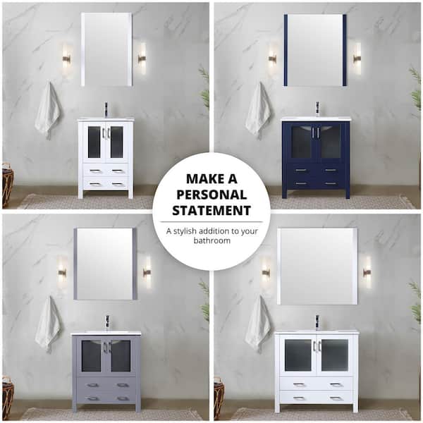 Volez 54 in W x 18.25 in D Navy Blue Single Bath Vanity with Side Cabinets, and White Ceramic Top