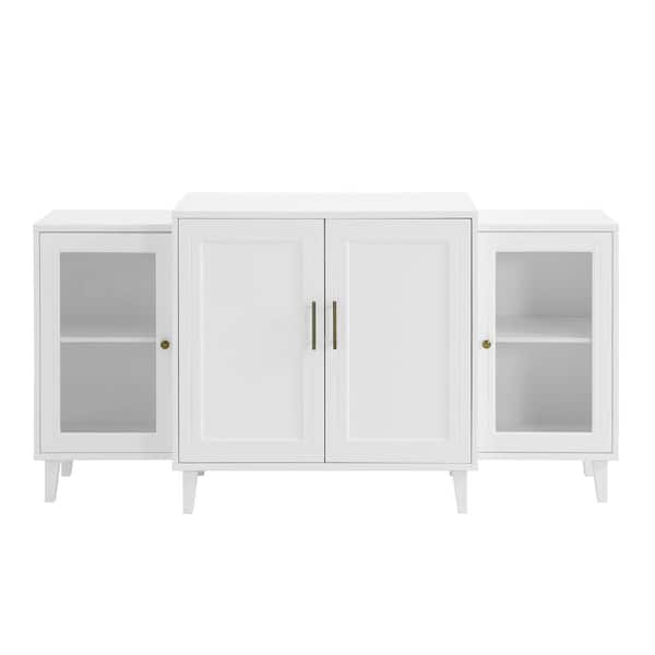 Walker Edison Furniture Company 62 in. White Tiered Modern Sideboard (4-Door)