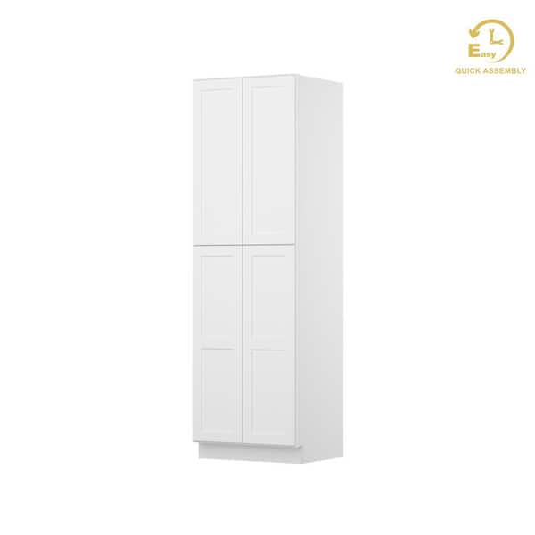 Easy-DIY 30 in. W x 24 in. D x 90 in. H in Shaker White Ready to Assemble Utility Kitchen Cabinets with 2-Doors